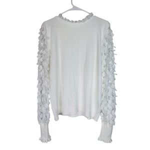 Sioni Milano Women's White Mock Neck Fringe Trim Bishop Sleeve Sweater Size XL